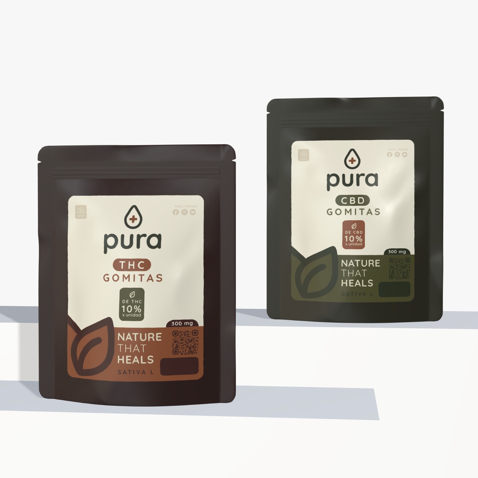 Close-up gomitas THC y CBD Pura